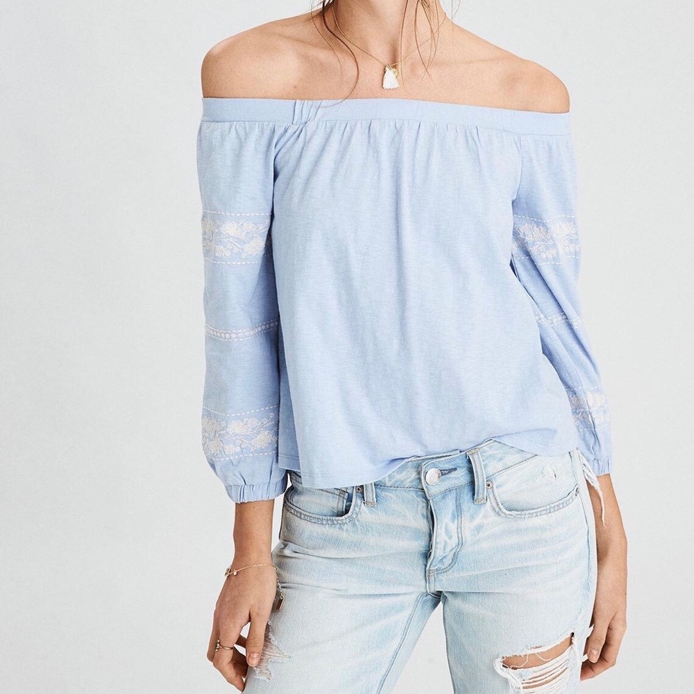 American Eagle, Off-The-Shoulder Embroidered Shirt